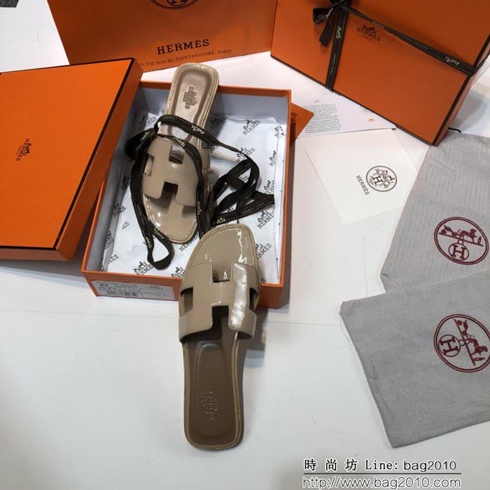 HERMES愛馬仕 頂級品質 2018漆皮系列 貴婦拖鞋 休閒百搭款 真皮底女拖鞋  dsX1411